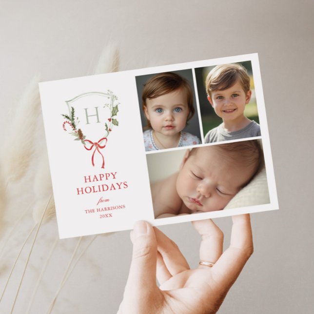 Cartes Pour Fêtes Annuelles Photo de la crête de Noël Red Bow (Créateur téléchargé)