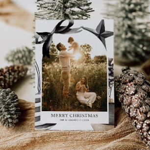 Cartes Pour Fêtes Annuelles Photo de la famille de l'aquarelle noire et blanch