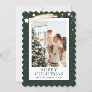 Cartes Pour Fêtes Annuelles Photo de la nuit étoilée verte dorée Joyeux Noël