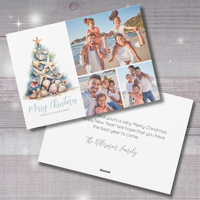 Cartes Pour Fêtes Annuelles Photo de la plage de l'arbre de Noël (Christmas Tree Beach Photo Holiday Card)