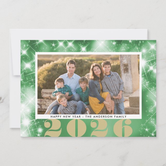 Cartes Pour Fêtes Annuelles Photo de la Saint-Sylvestre Starsbursts 2 (Devant)