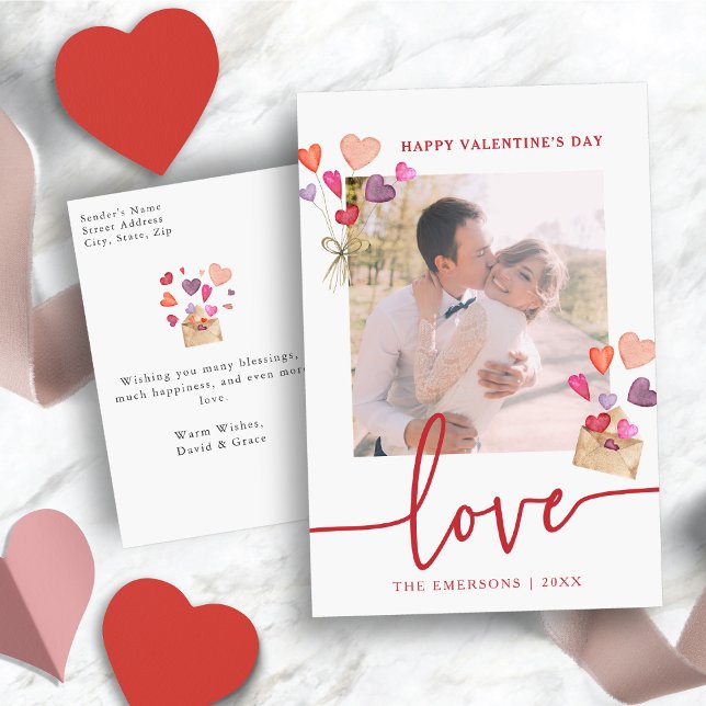 Cartes Pour Fêtes Annuelles Photo de la Saint Valentin (Watercolor Valentine's Day Photo Holiday Postcard)