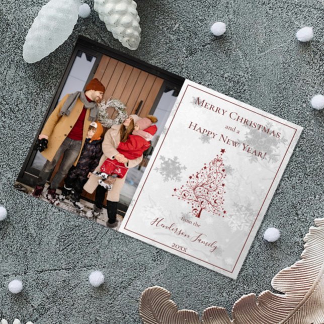 Cartes Pour Fêtes Annuelles Photo de l'arbre de Noël rouge (Red Christmas Tree Photo Holiday Card)