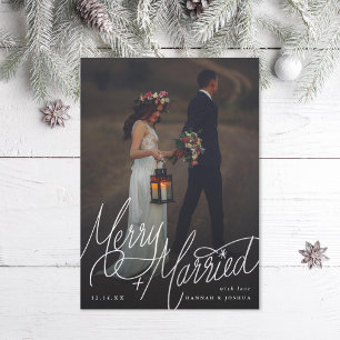 Cartes Pour Fêtes Annuelles Photo de lettrage manuel Merry and Married