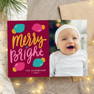 Cartes Pour Fêtes Annuelles Photo de lumières de Noël colorées Merry and Brigh