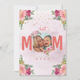 Cartes Pour Fêtes Annuelles Photo de maman, fleurs et message personnalisé