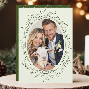 Cartes Pour Fêtes Annuelles Photo de mariage bohème Evergreen Merry et Marié