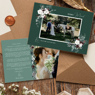 Cartes Pour Fêtes Annuelles Photo de mariage joyeux vintage à la verdure émera
