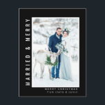 Cartes Pour Fêtes Annuelles Photo de Mariage marié et joyeux noir<br><div class="desc">Script simple moderne marié et joyeux mariage photo carte postale vacances.</div>