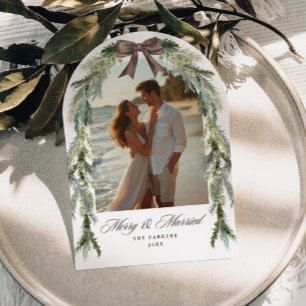 Cartes Pour Fêtes Annuelles Photo de mariage marron arc toujours vert joyeux