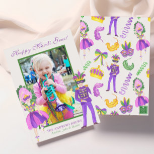 Cartes Pour Fêtes Annuelles Photo de masquerade Mardi Gras à l'aquarelle