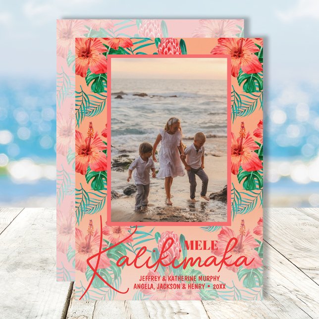 Cartes Pour Fêtes Annuelles Photo de Mele Kalikimaka Floral (Créateur téléchargé)