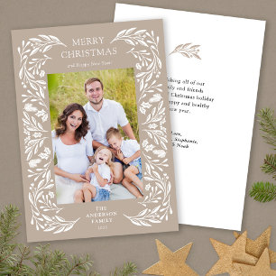 Cartes Pour Fêtes Annuelles Photo de message de Noël avec verdure blanche