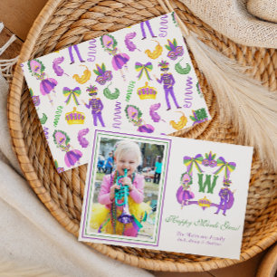 Cartes Pour Fêtes Annuelles Photo de monogramme de crête de Mardi Gras à l'aqu