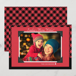 Cartes Pour Fêtes Annuelles Photo de motif à damiers rouges de Noël rétro