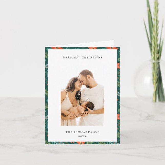 Cartes Pour Fêtes Annuelles Photo de motif de Noël le plus joyeux au poinsetti (Devant)