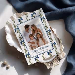 Cartes Pour Fêtes Annuelles Photo de motif de ruban bleu Evergreen
