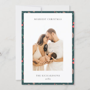 Cartes Pour Fêtes Annuelles Photo de motif floral Noël le plus joyeux Vert Rou