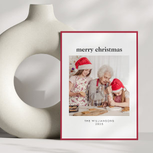 Cartes Pour Fêtes Annuelles Photo de Noël à Bordure Rouge Simple Minimaliste M