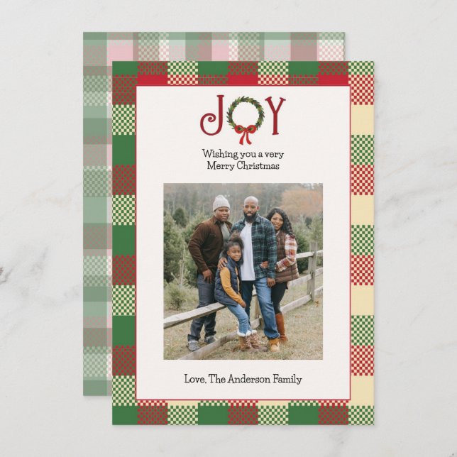 Cartes Pour Fêtes Annuelles Photo de Noël à carreaux (Devant / Derrière)