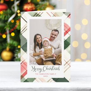 Cartes Pour Fêtes Annuelles Photo de Noël à carreaux aquarelle festive