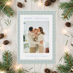 Cartes Pour Fêtes Annuelles Photo de Noël à carreaux bleus et verts