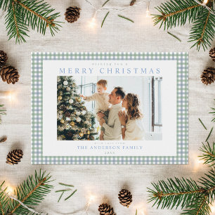 Cartes Pour Fêtes Annuelles Photo de Noël à carreaux bleus et verts