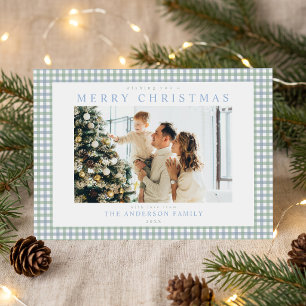 Cartes Pour Fêtes Annuelles Photo de Noël à carreaux bleus et verts