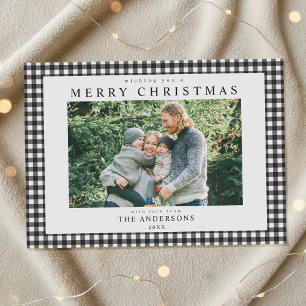 Cartes Pour Fêtes Annuelles Photo de Noël à carreaux noir et blanc