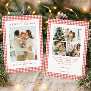 Cartes Pour Fêtes Annuelles Photo de Noël à carreaux rouges