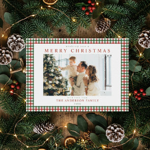 Cartes Pour Fêtes Annuelles Photo de Noël à carreaux rouges et verts