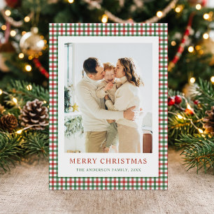 Cartes Pour Fêtes Annuelles Photo de Noël à carreaux rouges et verts