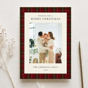 Cartes Pour Fêtes Annuelles Photo de Noël à carreaux rouges minimaliste classi