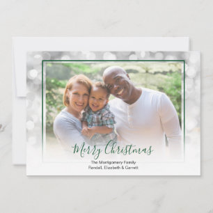 Cartes Pour Fêtes Annuelles Photo de Noël à encadrement vert avec flou blanc