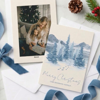 Cartes Pour Fêtes Annuelles Photo de Noël à l'aquarelle de montagne en plein a