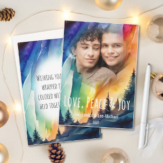 Cartes Pour Fêtes Annuelles Photo de Noël à l'aquarelle des lumières nordiques
