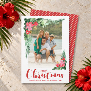Cartes Pour Fêtes Annuelles Photo de Noël à l'aquarelle florale tropicale