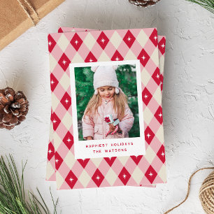 Cartes Pour Fêtes Annuelles Photo de Noël à motif diamant rose et rouge