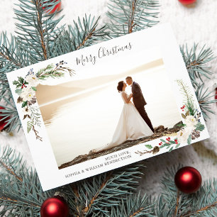 Cartes Pour Fêtes Annuelles Photo de Noël Aquarelle Berries et Boughs