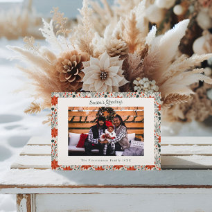 Cartes Pour Fêtes Annuelles Photo de Noël au poinsettia rouge classique