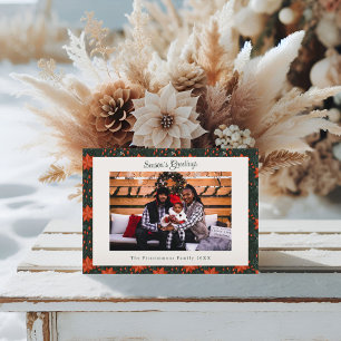 Cartes Pour Fêtes Annuelles Photo de Noël au poinsettia rouge traditionnel