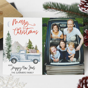 Cartes Pour Fêtes Annuelles Photo de Noël aux animaux de la forêt vintage aqua