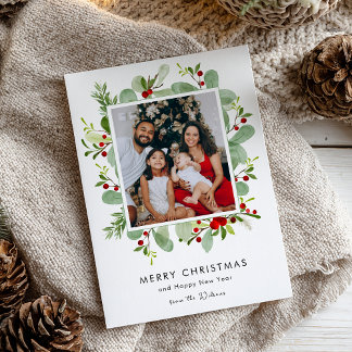 Cartes Pour Fêtes Annuelles Photo de Noël aux baies de houx aquarelle