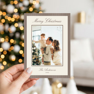 Cartes Pour Fêtes Annuelles Photo de Noël aux élégantes rayures brunes