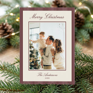 Cartes Pour Fêtes Annuelles Photo de Noël aux rayures élégantes Bourgogne