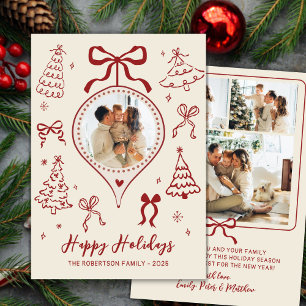 Cartes Pour Fêtes Annuelles Photo de Noël aux rubans rouges dessinés à la main