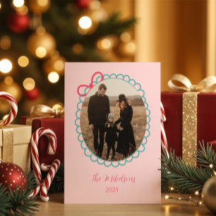 Cartes Pour Fêtes Annuelles Photo de Noël avec cadre pastel à festons