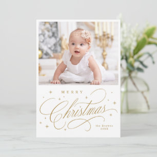 Cartes Pour Fêtes Annuelles Photo de Noël avec calligraphie élégante dorée Joy