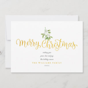 Cartes Pour Fêtes Annuelles Photo de Noël avec écriture dorée sous le gui