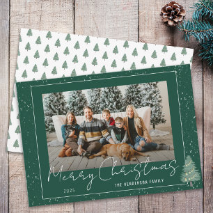 Cartes Pour Fêtes Annuelles Photo de Noël avec paysage boisé enneigé à l'aquar